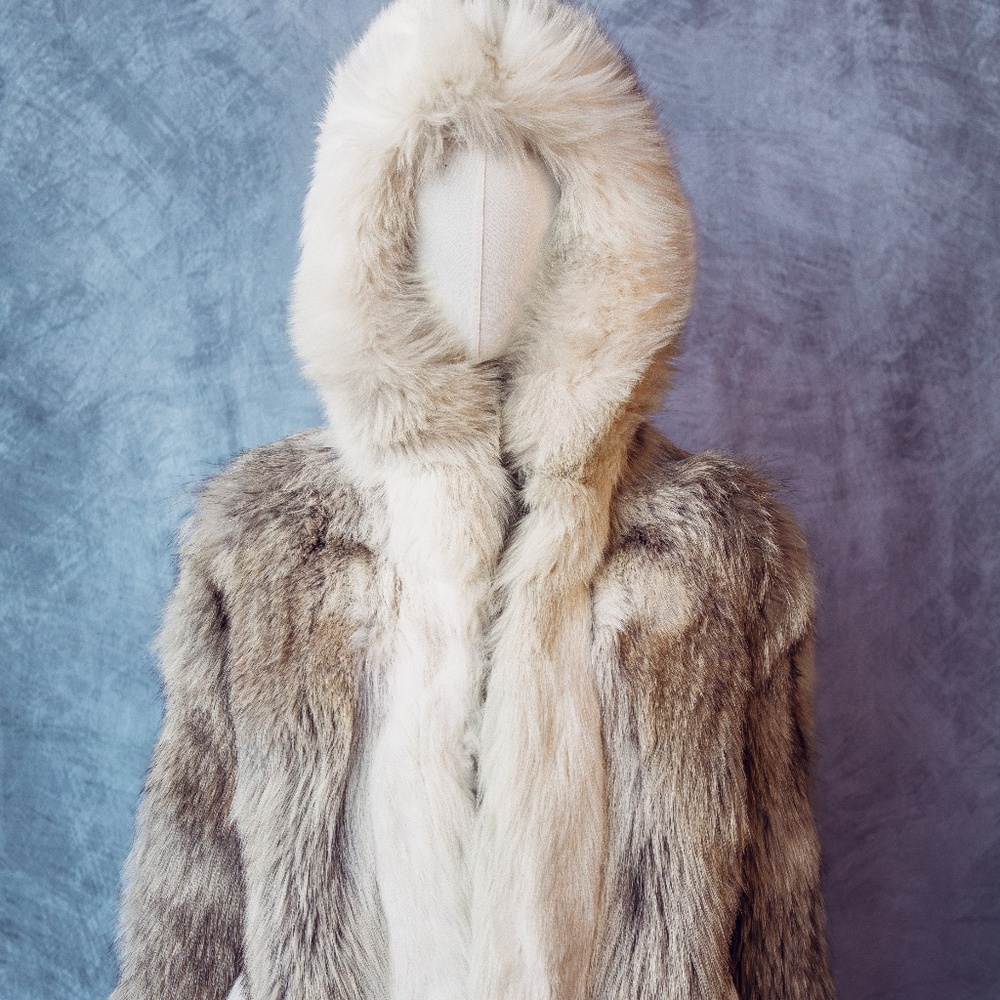 Vintage real fox hooded fur coat